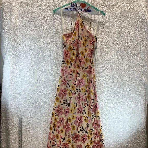 STAUD Pink Yellow Floral Backless Halter Midi Dress - Picture 1 of 5